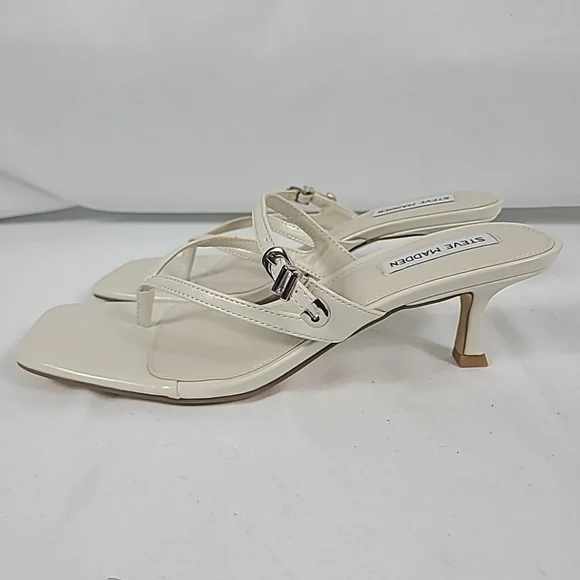 NEW Steve Madden Samann Sandals Women Bone Square Toe Spool Heel Sz 9.5 Heel 2.5 - Picture 3 of 6